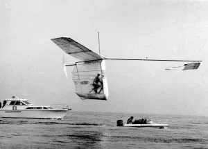 First man powered flight across the Channel. The Gossimer Albatross pedalled by Bryan First man powered flight across the Channel. The Gossimer Albatross pedalled by Bryan