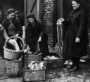 Fishwives of Cullercoats filling their creels for the days rounds at North Shields Fish Fishwives of Cullercoats filling their creels for the days rounds at North Shields Fish