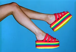 Flip Flop fashion July 1998 Bare legs red thick soled sandals shoes rainbow colours Flip Flop fashion July 1998 Bare legs red thick soled sandals shoes rainbow colours