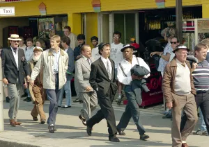 Only Fools and Horses cast members walk along the seafront at Margate beach during Only Fools and Horses cast members walk along the seafront at Margate beach during