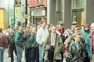Football Fans queue outside Thomson House, Head Office of Newcastle Chronicle Football Fans queue outside Thomson House, Head Office of Newcastle Chronicle