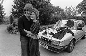 Images Dated 20th May 1982: Footballer Glenn Hoddle with wife Ann and new car 1982 a Saab 900 turbo amongst
