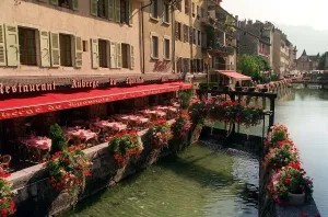 France Restaurants Auberge Du Lyonnaise on the bank of the river running through Annecy France Restaurants Auberge Du Lyonnaise on the bank of the river running through Annecy