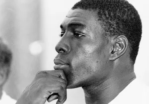 Frank Bruno Boxing deep in thought at the gym during training for his fight against John Frank Bruno Boxing deep in thought at the gym during training for his fight against John