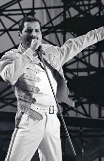 Freddie Mercury from Queen in concert at St James Park in Newcastle. July 1986 Freddie Mercury from Queen in concert at St James Park in Newcastle. July 1986