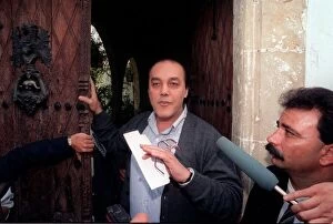 Images Dated 9th May 1993: Fugitive businessman Asil Nadir speaks to the press at his home in Cyprus after he fled