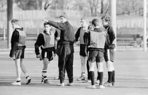 Fulham manager and coach Vic Buckingham putting his team through a training session Fulham manager and coach Vic Buckingham putting his team through a training session