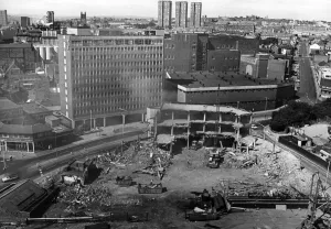Part of Gallowgate, Newcastle, flattened to make way for the new St. James Station Part of Gallowgate, Newcastle, flattened to make way for the new St. James Station