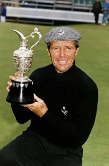 Gary Player holding the British Golf Open trophy Gary Player holding the British Golf Open trophy