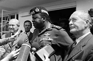 General Amin with Foreign Secetary James Callaghan, July 1975 with the Press to dicuss General Amin with Foreign Secetary James Callaghan, July 1975 with the Press to dicuss