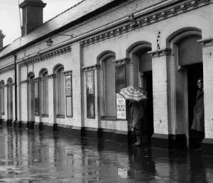A general view of Gateshead Railway Station's bleak platform with no shelter for A general view of Gateshead Railway Station's bleak platform with no shelter for