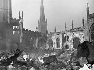 General view showing the ruins of Coventry Cathedral after it was destroyed by the German General view showing the ruins of Coventry Cathedral after it was destroyed by the German