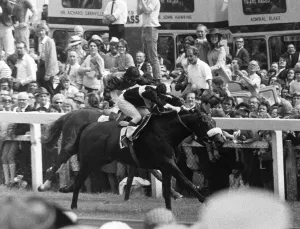 Geoff Lewis jockey on Mill Reef winning The Derby from Linden Tree at Epsom - June 1971 Geoff Lewis jockey on Mill Reef winning The Derby from Linden Tree at Epsom - June 1971