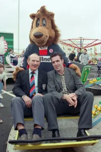 George Hardwick, Bernie Slaven and Roary the Boro mascot at Middlesbrough Football George Hardwick, Bernie Slaven and Roary the Boro mascot at Middlesbrough Football
