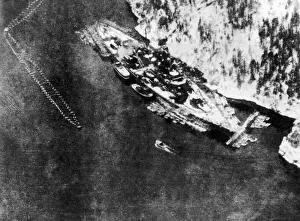 A German battleship Tirpitz seen here after attack by Royal Navy midget submarine in A German battleship Tirpitz seen here after attack by Royal Navy midget submarine in