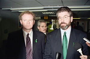 Images Dated 19th May 1997: Gerry Adams and Martin McGuinness arriving in London Heathrow on their way to Westminster