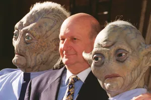 Gerry Anderson with his characters for his new programme Space Precinct puppets Gerry Anderson with his characters for his new programme Space Precinct puppets