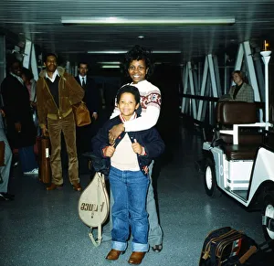 Gladys Knight with her son Shanga and some of her road crew at London Airport Gladys Knight with her son Shanga and some of her road crew at London Airport