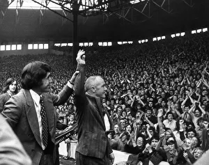 Gordan Banks is led round in front of the Kop by Bill Shankly before the game between Gordan Banks is led round in front of the Kop by Bill Shankly before the game between
