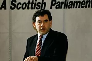 Images Dated 1st January 1996: Gordon Brown MP Labour party politician speaking under devolution slogan A Scottish