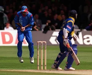 Graeme Hick of England catches Jayasuriya May 1999 in the opening match of Graeme Hick of England catches Jayasuriya May 1999 in the opening match of