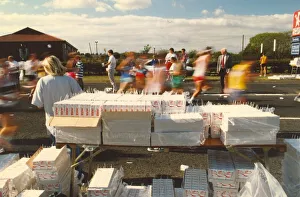 The Great North Run 15 September 1991 - Runners at the refreshment station at Whitemare The Great North Run 15 September 1991 - Runners at the refreshment station at Whitemare