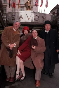 Griff Rhys Jones outside the Savoy hotel January 1990 With Fellow Actors Dinsdale Griff Rhys Jones outside the Savoy hotel January 1990 With Fellow Actors Dinsdale