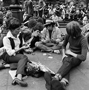 A group of youths in Piccadilly Circus, London. 15th August 1969 A group of youths in Piccadilly Circus, London. 15th August 1969