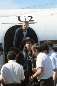 Guitarist Adam Clayton and singer Bono of the Irish Rock group U2 Guitarist Adam Clayton and singer Bono of the Irish Rock group U2