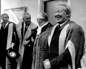 Harold Wilson confers degree on Edward Heath. Harold Wilson Harold Wilson confers degree on Edward Heath. Harold Wilson