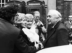 Harold Wilson MP meeting supporters as he leaves the Transport House after the press Harold Wilson MP meeting supporters as he leaves the Transport House after the press