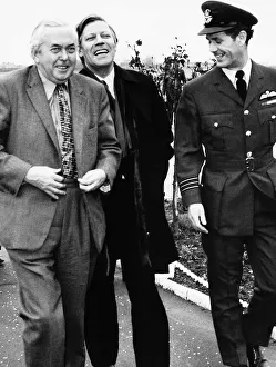 Harold Wilson Prime Minister with the West Germany Chancellor Helmut Schmidt leaving for Harold Wilson Prime Minister with the West Germany Chancellor Helmut Schmidt leaving for