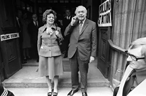 Harold Wilson and his wife Mary Wilson exit from a polling station after voting Harold Wilson and his wife Mary Wilson exit from a polling station after voting