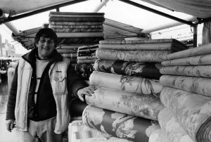 Harry Gilman, Textiles Stall, Stockton Market, North East England, 8th April 1987 Harry Gilman, Textiles Stall, Stockton Market, North East England, 8th April 1987