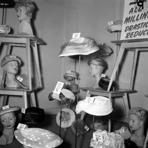 Hats for sale in the window during the January sales in Kensington High Street Hats for sale in the window during the January sales in Kensington High Street