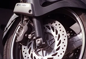 Honda Pan European motorcycle July 1998 Detail of suspension ventilated brake disc Honda Pan European motorcycle July 1998 Detail of suspension ventilated brake disc