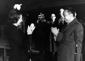 Hua Kuo Feng Chairman of the Chinese Peoples Republic greeting Margaret Thatcher British Hua Kuo Feng Chairman of the Chinese Peoples Republic greeting Margaret Thatcher British