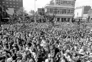Huge crowd of West Ham fans during theie team's victory parade in East London Huge crowd of West Ham fans during theie team's victory parade in East London