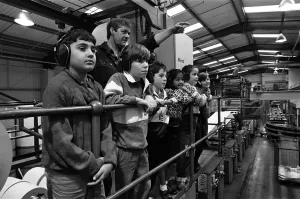 Ian Kenworthy shows the Examiner press centre to children from Stile Common Junior School Ian Kenworthy shows the Examiner press centre to children from Stile Common Junior School