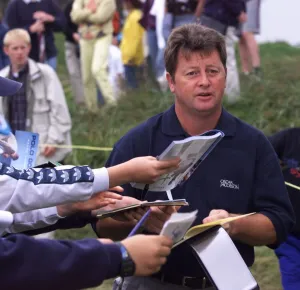Ian Woosnam signs autographs during his practice round at the 128th Golf open at Ian Woosnam signs autographs during his practice round at the 128th Golf open at