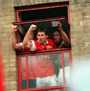 Images Dated 3rd May 1998: Ian Wright and Tony Adams Arsenal players May 1998 celebrate winning the FA Carling