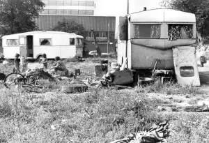 An illegal gypsy encampment on waste ground off George Street, Rye Hill An illegal gypsy encampment on waste ground off George Street, Rye Hill