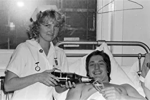 Injured English rugby player Tony Bond, with a broken leg in hospital Injured English rugby player Tony Bond, with a broken leg in hospital