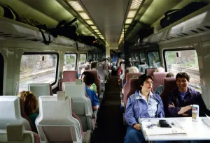 The inside of a crowded 2nd class carriage on a new Intercity 225 electric train on 7th The inside of a crowded 2nd class carriage on a new Intercity 225 electric train on 7th