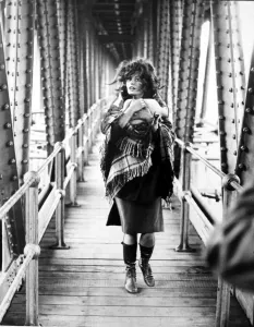 Italian film star Sophia Loren walks along the catwalk on the Crumlin Viaduct where she Italian film star Sophia Loren walks along the catwalk on the Crumlin Viaduct where she