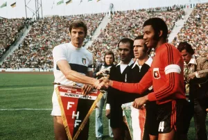 Italy V Haiti World Cup 1974 Facchetti (Italy) and Nazaire (Haiti) shake hands Italy V Haiti World Cup 1974 Facchetti (Italy) and Nazaire (Haiti) shake hands