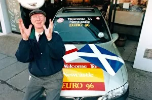 Images Dated 1st February 1996: Jack Charlton with the Euro 96 car at Bristol Street Motors in February 1996