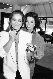 Jackie Collins author with her actress sister Joan Collins February 1989 Jackie Collins author with her actress sister Joan Collins February 1989