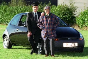 Jackie Stewart and driver Gerry Webb January 1998 Ford Ka car Jackie Stewart and driver Gerry Webb January 1998 Ford Ka car
