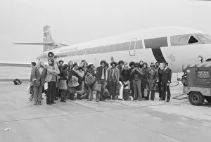 The Jackson Five pop group stand beside their plane as they arrive at London airport The Jackson Five pop group stand beside their plane as they arrive at London airport